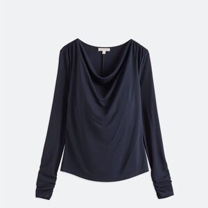 Elegant Navy Women's Top with Cowl Neck